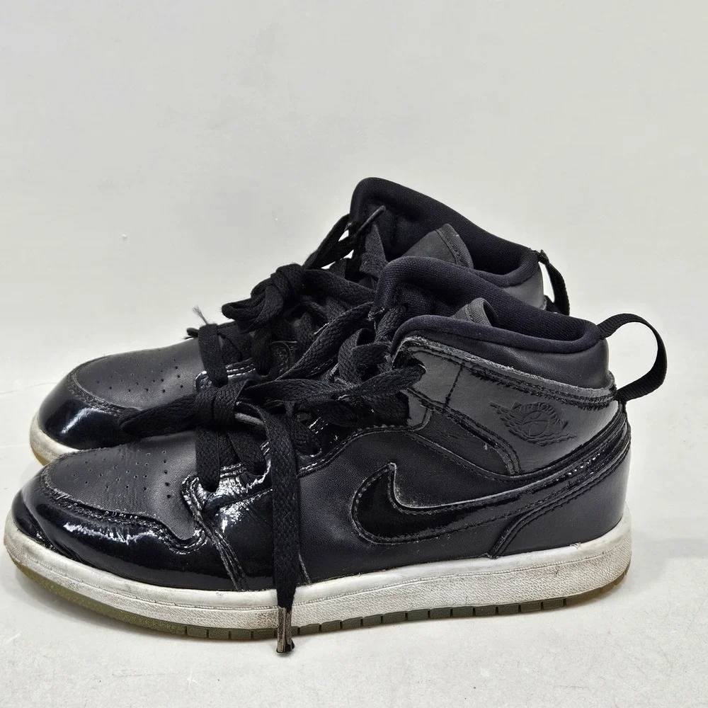 Jordan Air Jordan 1 Mid Kids 2Y Black Patent Leather DV1339-004 Sneakers Shoes